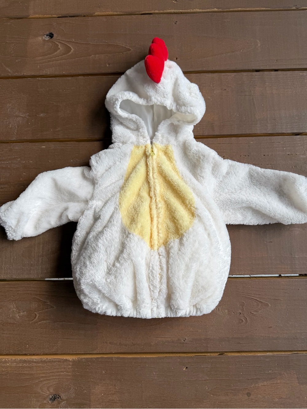 Baby Chicken Plush Hooded costume- White with Yellow & Red Details 18 months